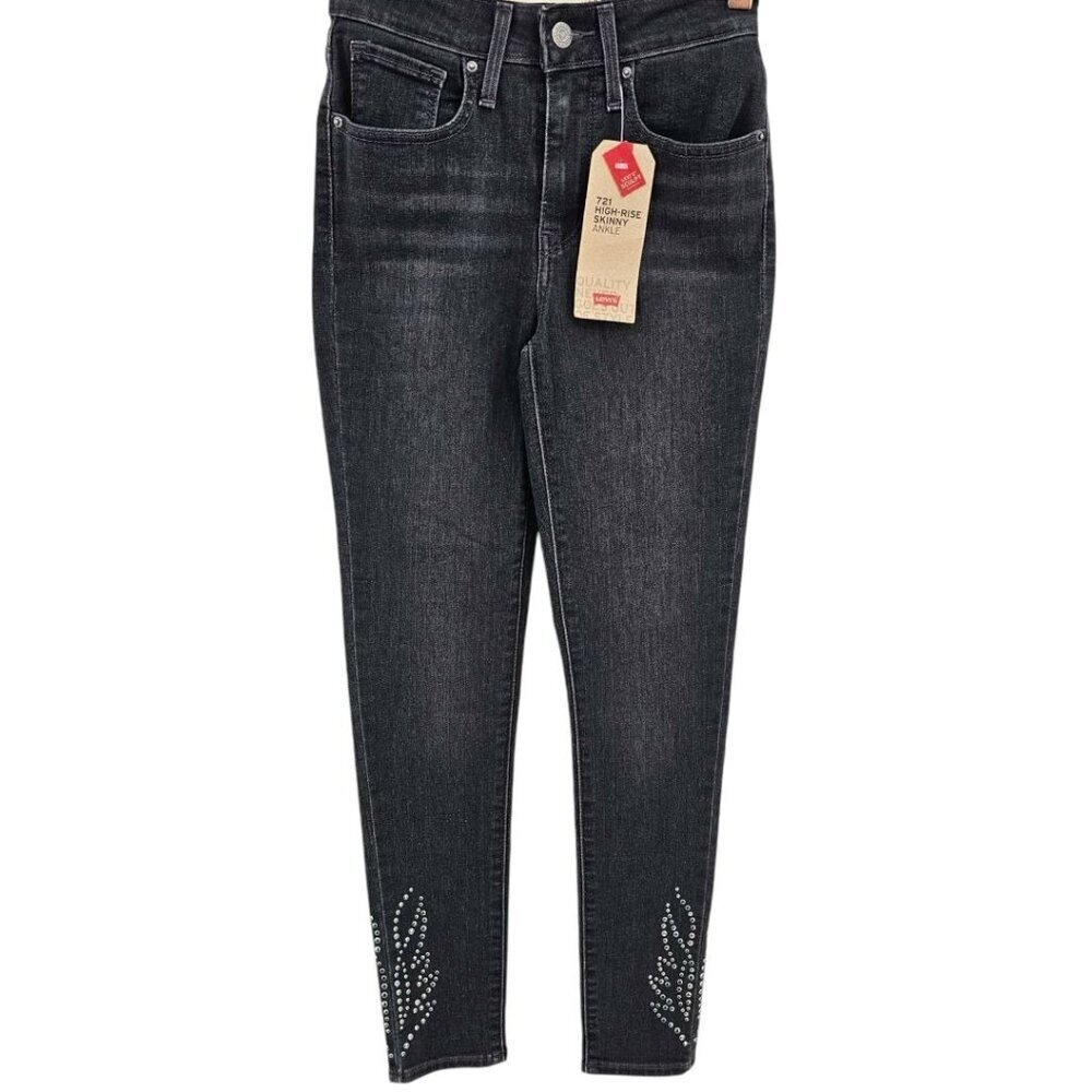 Levi's Womens 24 Black High Rise Super Skinny Ankle Jeans with Studded Ankle NWT
